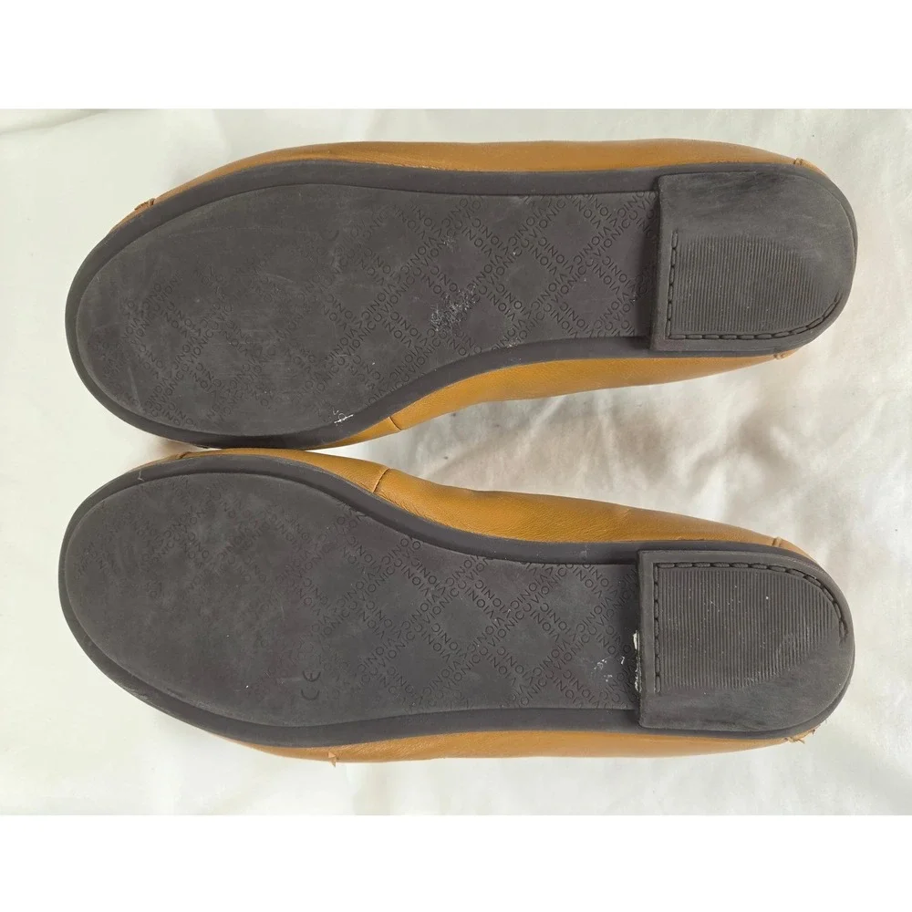 Vionic Tan Brown Leather Ballet Flats Shoes Bow Women's US size 8 25 CM Fair